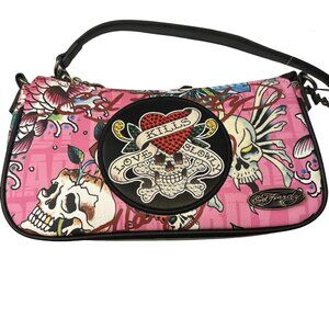 ED HARDY Pink Hand & Shoulder bag Love Kills Slowly Pink & Black Skull Bling